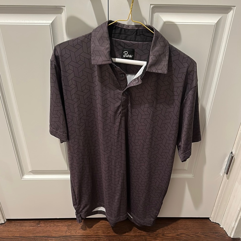 Men's Black Medium Geometric Polo Golf Shirt